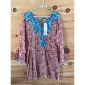 NWT! Sulu Collection Women's Tunic Blouse. V-Neck. Embroidered. Silk blend. 12